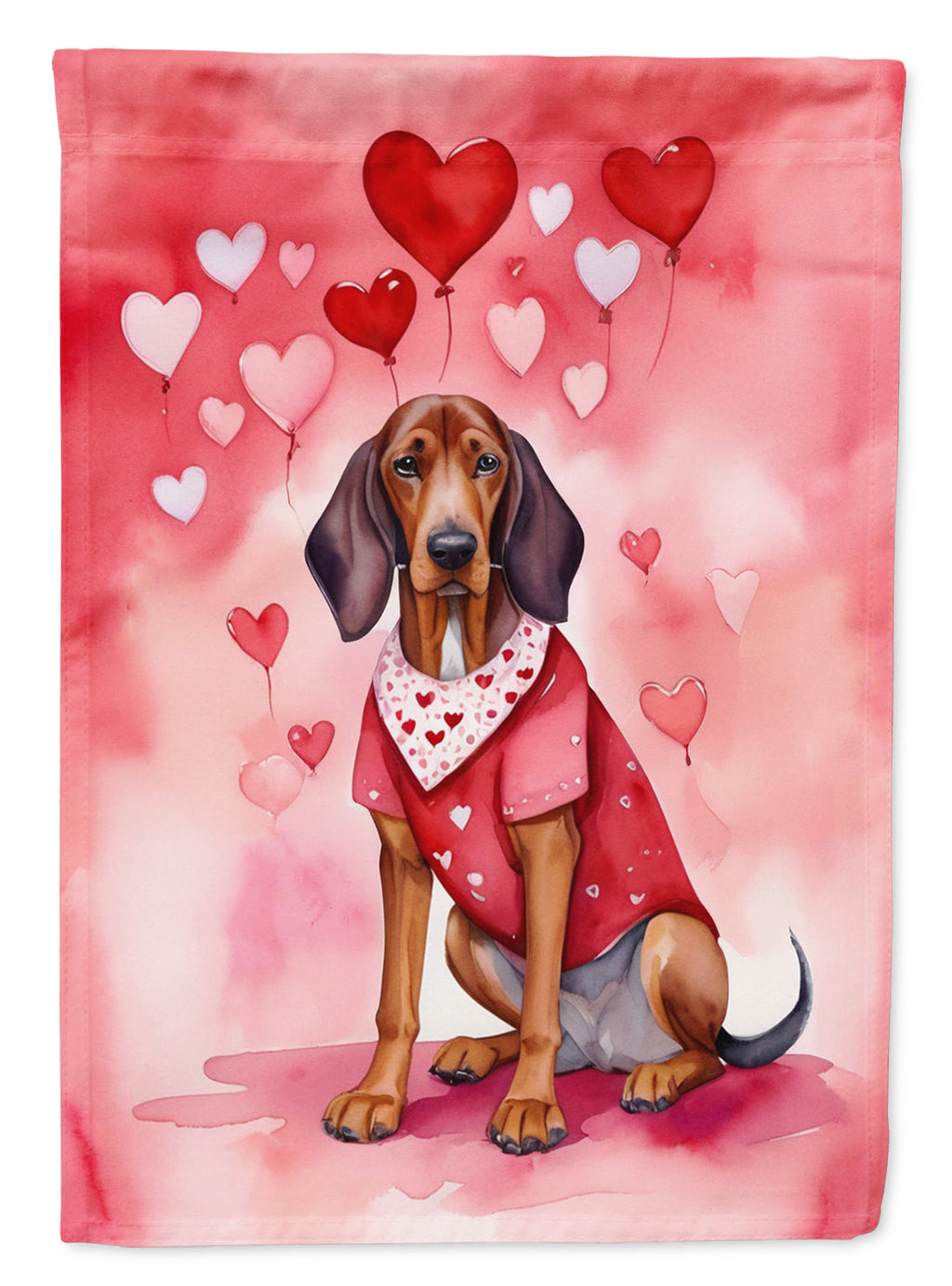 Redbone Coonhound My Valentine House Flag 28x40 Porch Sleeve Pole Decorative Outside Yard Banner Artwork Wall Hanging, Polyester