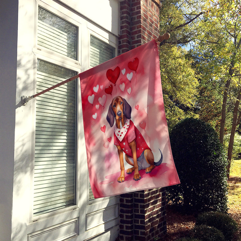 Redbone Coonhound My Valentine House Flag 28x40 Porch Sleeve Pole Decorative Outside Yard Banner Artwork Wall Hanging, Polyester