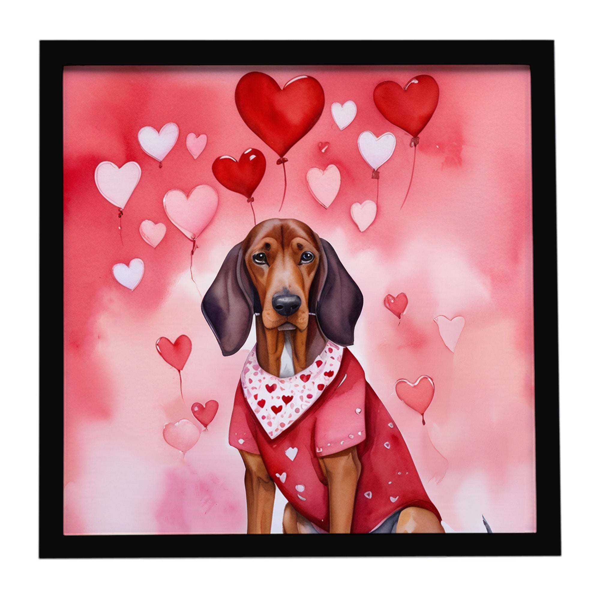 Redbone Coonhound My Valentine Framed Metal Print Bathroom, Kitchen, Office, Home Decor Wall Art Ready to Hang, Square, 8X8