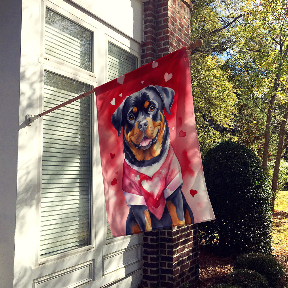 Rottweiler My Valentine House Flag 28x40 Porch Sleeve Pole Decorative Outside Yard Banner Artwork Wall Hanging, Polyester