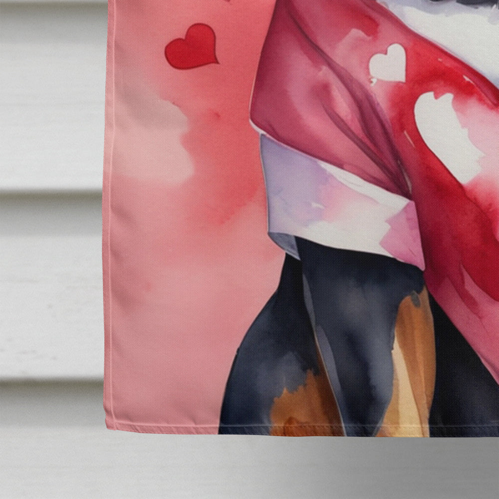 Rottweiler My Valentine House Flag 28x40 Porch Sleeve Pole Decorative Outside Yard Banner Artwork Wall Hanging, Polyester