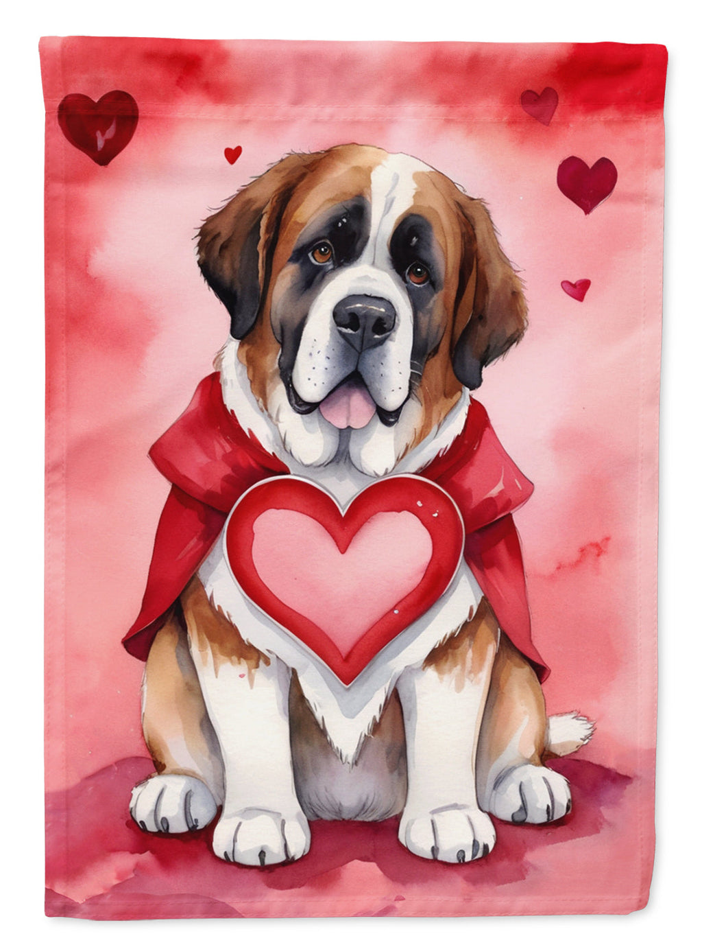 Saint Bernard My Valentine House Flag 28x40 Porch Sleeve Pole Decorative Outside Yard Banner Artwork Wall Hanging, Polyester