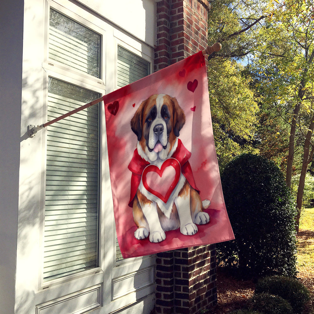 Saint Bernard My Valentine House Flag 28x40 Porch Sleeve Pole Decorative Outside Yard Banner Artwork Wall Hanging, Polyester