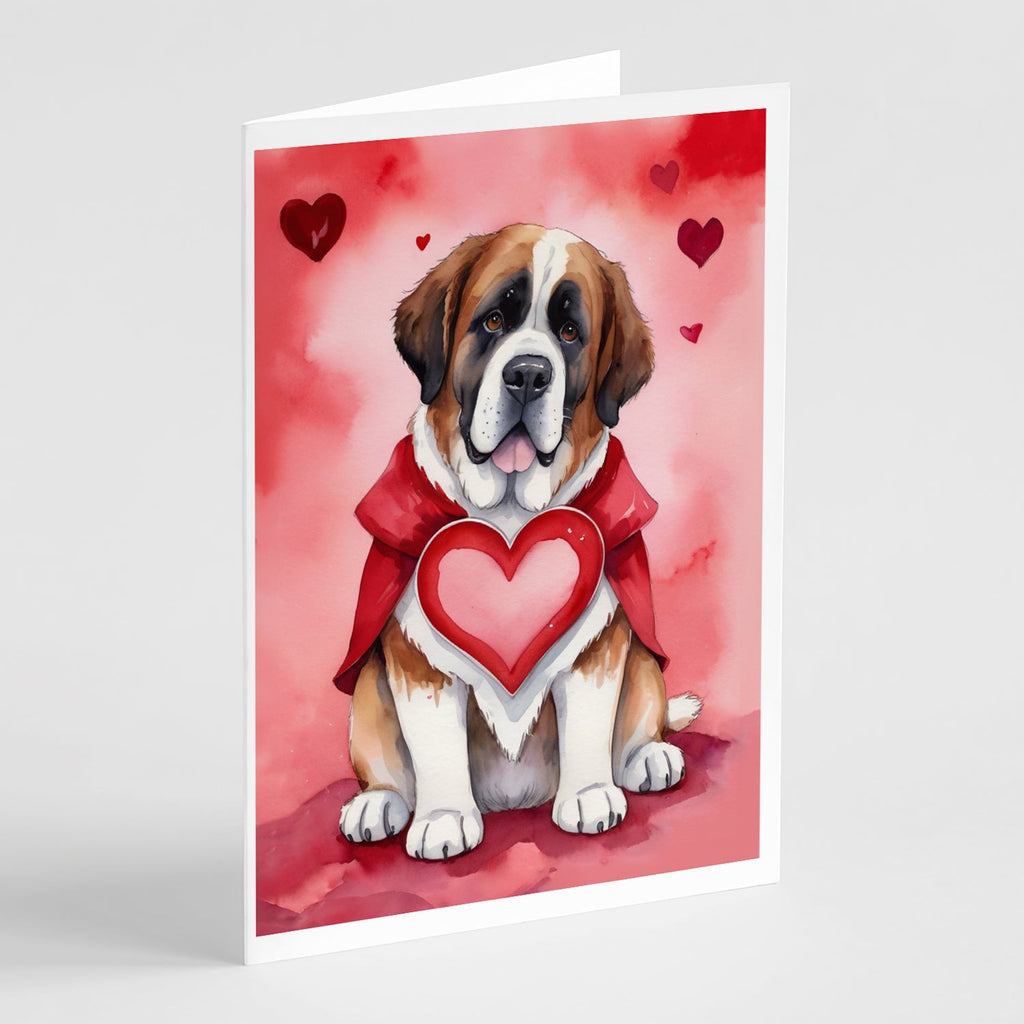 Saint Bernard My Valentine Greeting Cards Pack of 8 Blank Cards with Envelopes Whimsical A7 Size 5x7