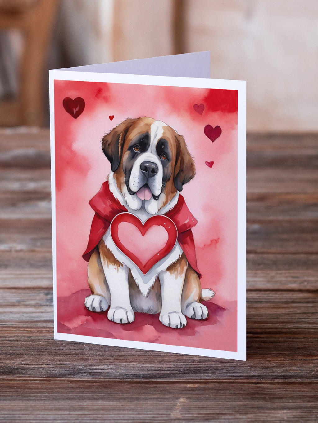 Saint Bernard My Valentine Greeting Cards Pack of 8 Blank Cards with Envelopes Whimsical A7 Size 5x7