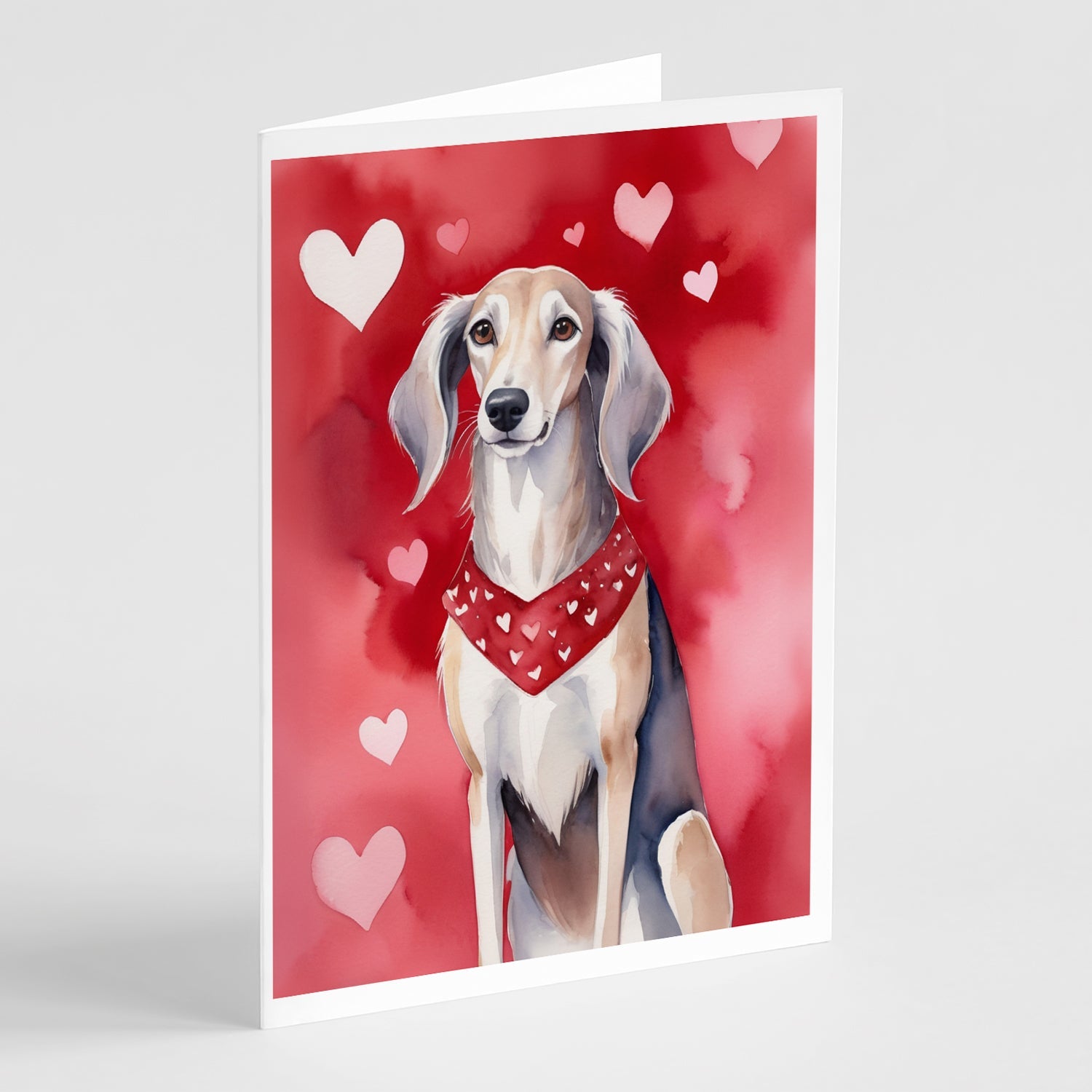 Saluki My Valentine Greeting Cards Pack of 8 Blank Cards with Envelopes Whimsical A7 Size 5x7