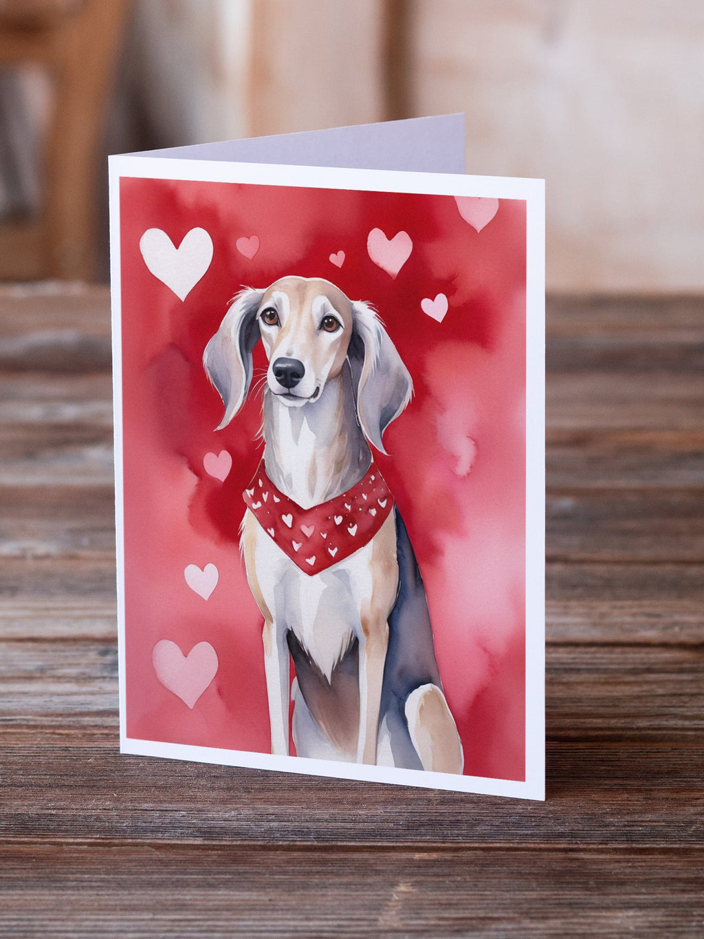 Saluki My Valentine Greeting Cards Pack of 8 Blank Cards with Envelopes Whimsical A7 Size 5x7
