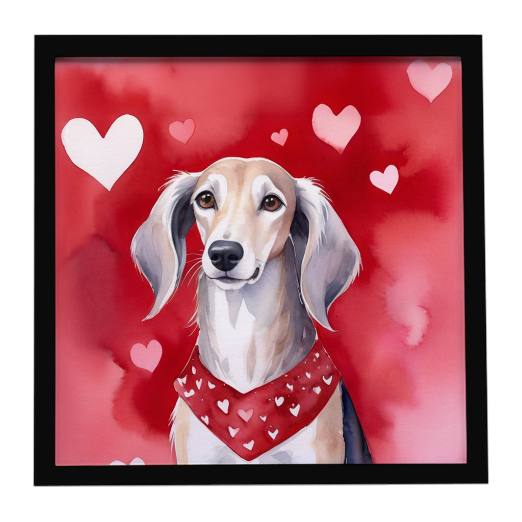 Saluki My Valentine Framed Metal Print Bathroom, Kitchen, Office, Home Decor Wall Art Ready to Hang, Square, 8X8