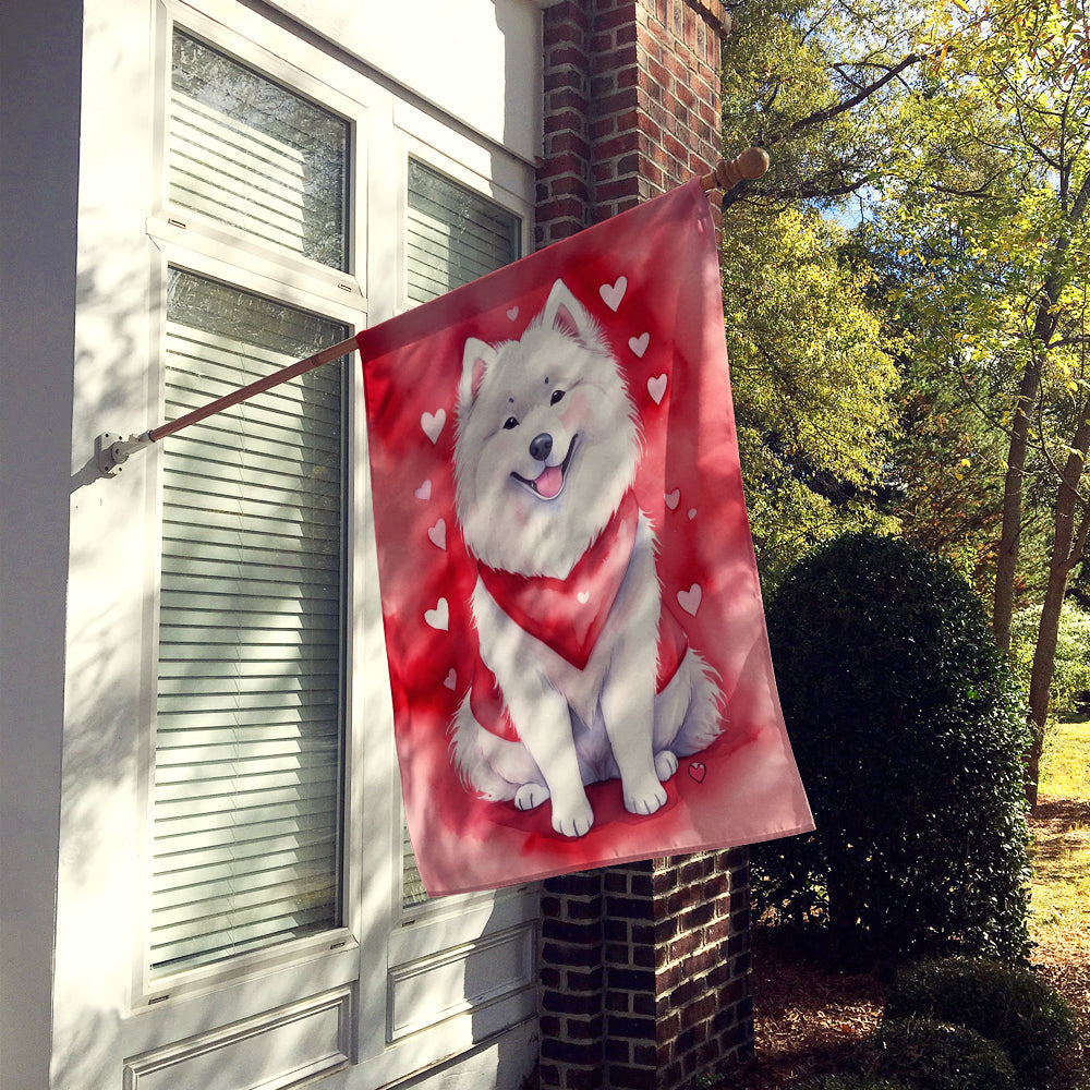 Samoyed My Valentine House Flag 28x40 Porch Sleeve Pole Decorative Outside Yard Banner Artwork Wall Hanging, Polyester
