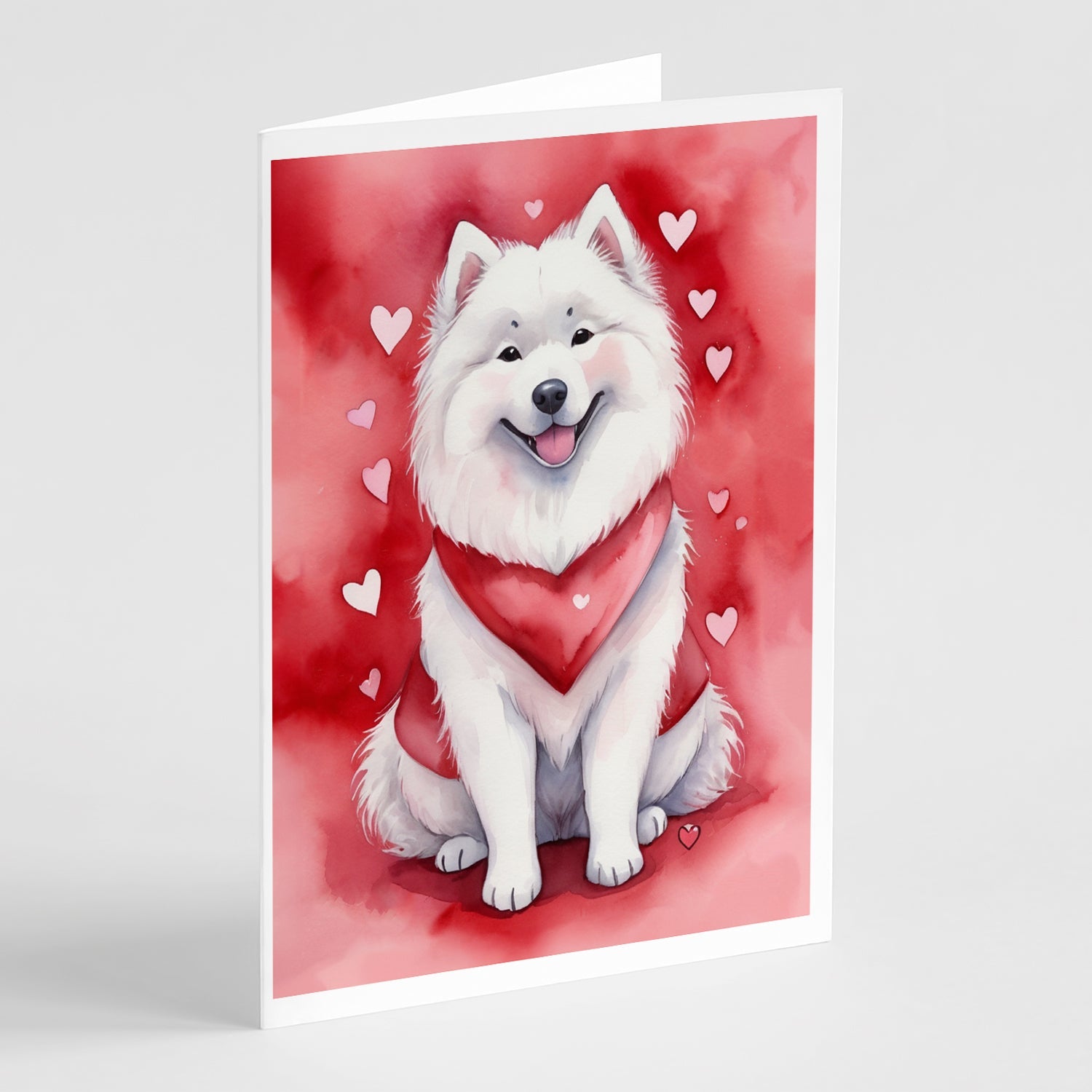Samoyed My Valentine Greeting Cards Pack of 8 Blank Cards with Envelopes Whimsical A7 Size 5x7