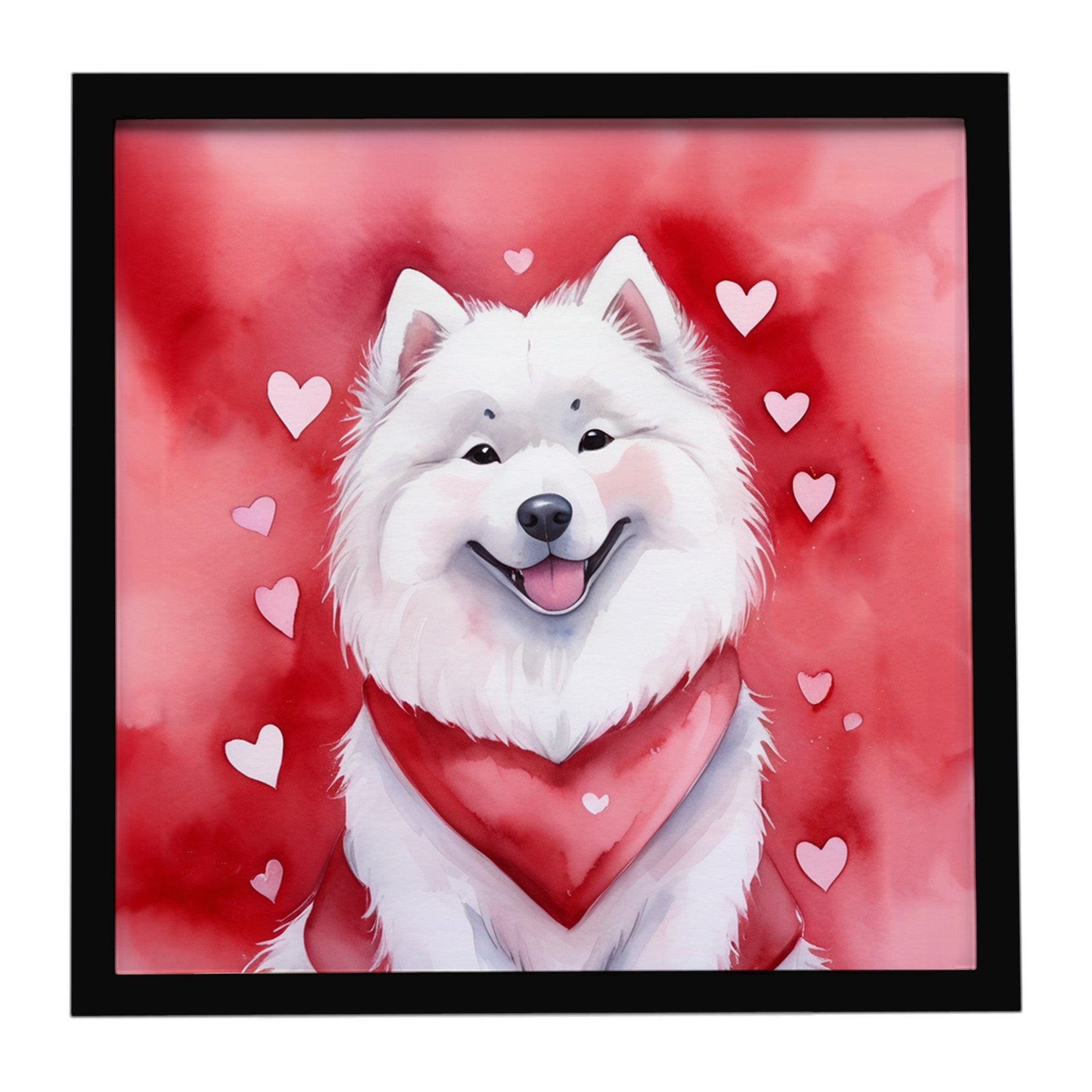 Samoyed My Valentine Framed Metal Print Bathroom, Kitchen, Office, Home Decor Wall Art Ready to Hang, Square, 8X8