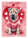 Shar Pei My Valentine House Flag 28x40 Porch Sleeve Pole Decorative Outside Yard Banner Artwork Wall Hanging, Polyester