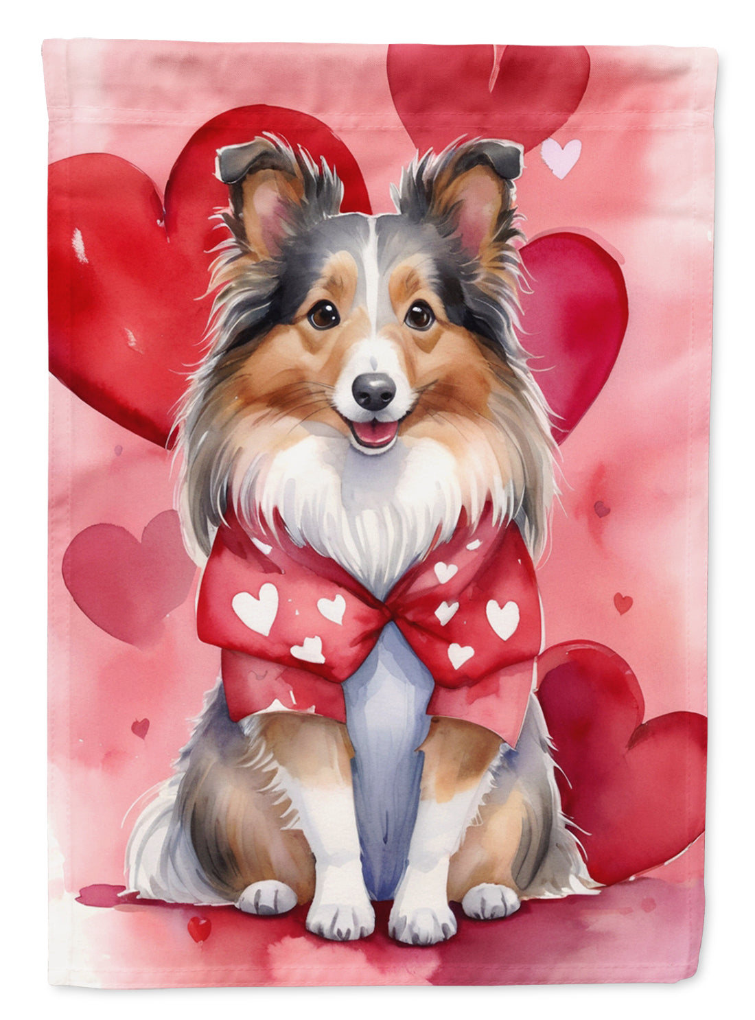 Sheltie My Valentine House Flag 28x40 Porch Sleeve Pole Decorative Outside Yard Banner Artwork Wall Hanging, Polyester