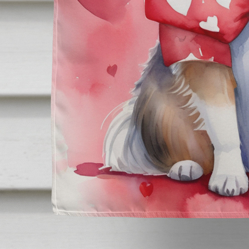 Sheltie My Valentine House Flag 28x40 Porch Sleeve Pole Decorative Outside Yard Banner Artwork Wall Hanging, Polyester