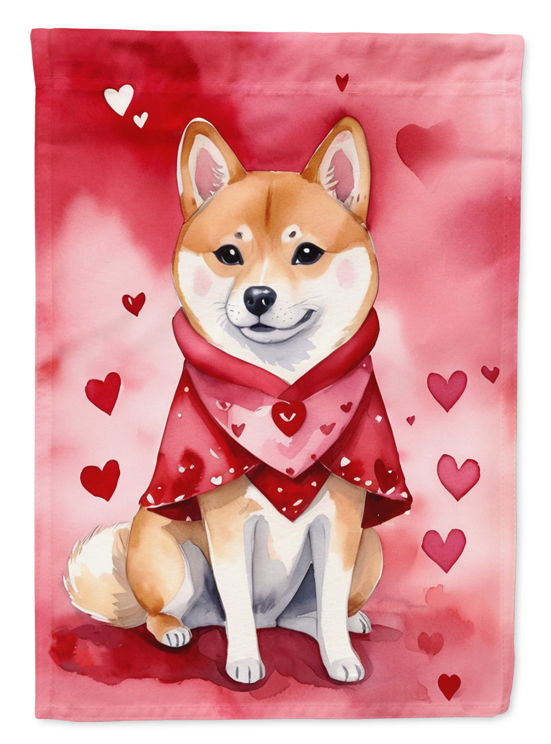 Shiba Inu My Valentine House Flag 28x40 Porch Sleeve Pole Decorative Outside Yard Banner Artwork Wall Hanging, Polyester