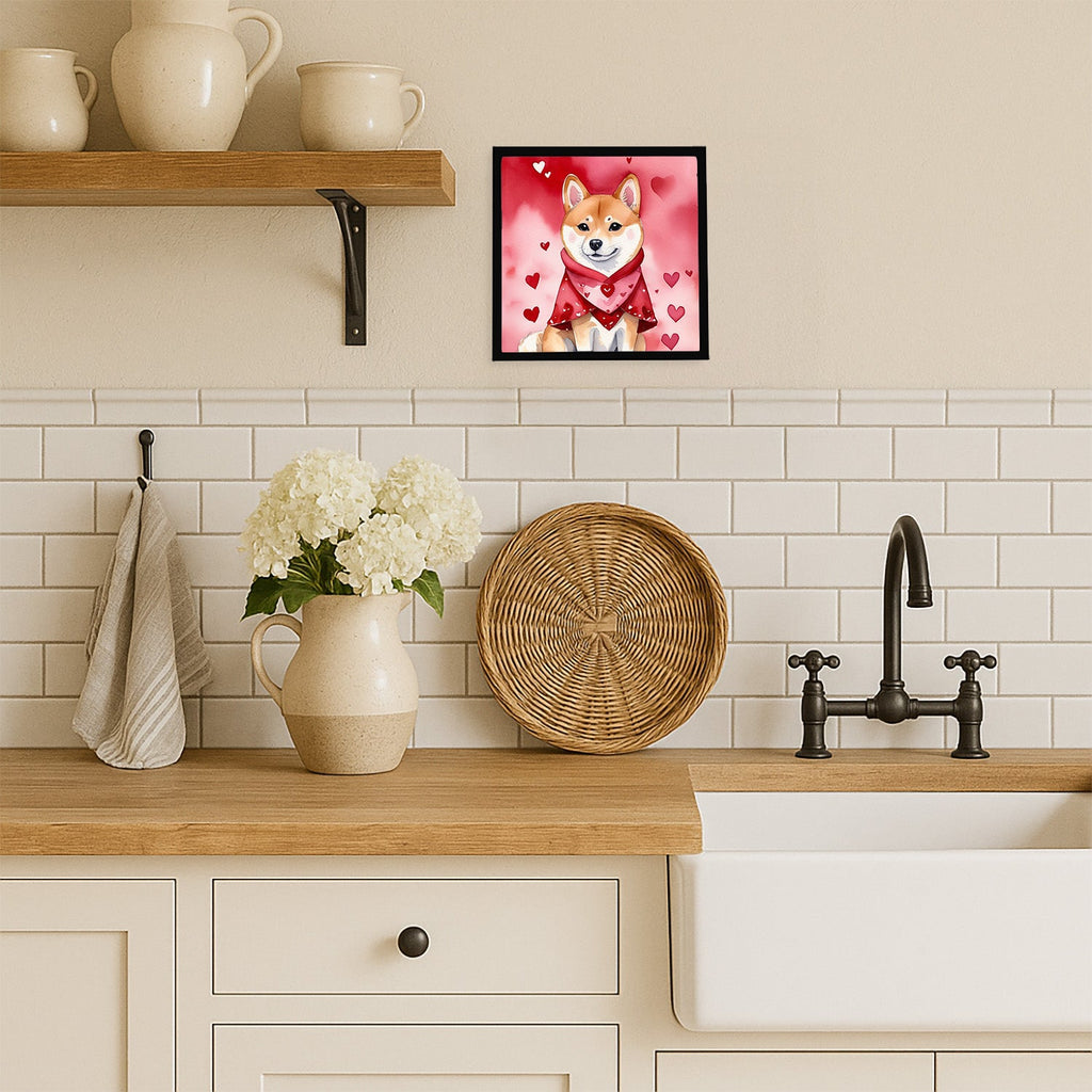 Shiba Inu My Valentine Framed Metal Print Bathroom, Kitchen, Office, Home Decor Wall Art Ready to Hang, Square, 8X8