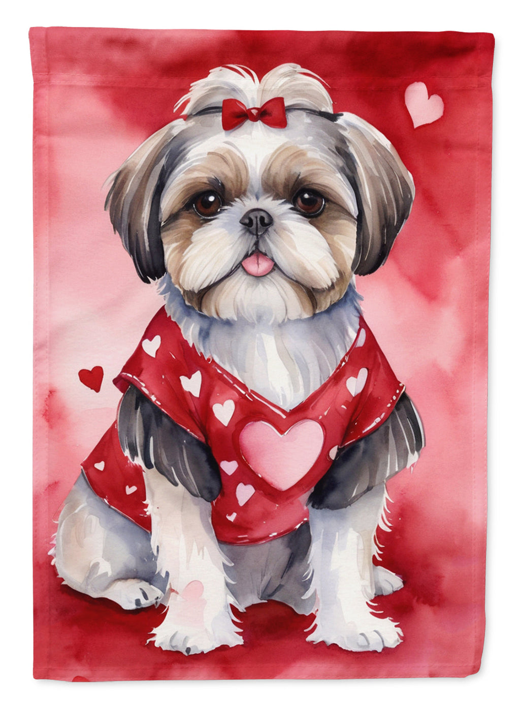 Shih Tzu My Valentine House Flag 28x40 Porch Sleeve Pole Decorative Outside Yard Banner Artwork Wall Hanging, Polyester