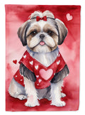 Shih Tzu My Valentine House Flag 28x40 Porch Sleeve Pole Decorative Outside Yard Banner Artwork Wall Hanging, Polyester