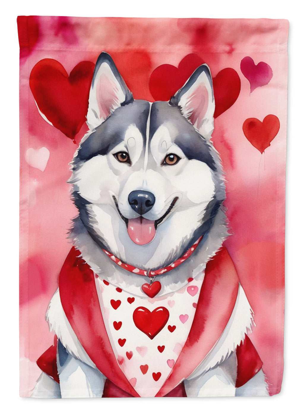 Siberian Husky My Valentine House Flag 28x40 Porch Sleeve Pole Decorative Outside Yard Banner Artwork Wall Hanging, Polyester