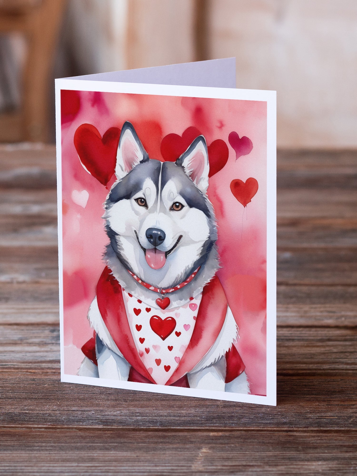 Siberian Husky My Valentine Greeting Cards Pack of 8 Blank Cards with Envelopes Whimsical A7 Size 5x7