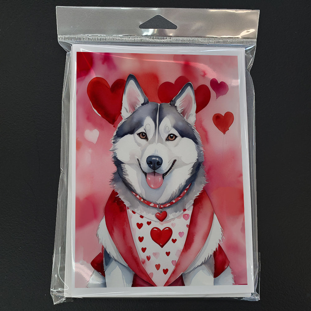 Siberian Husky My Valentine Greeting Cards Pack of 8 Blank Cards with Envelopes Whimsical A7 Size 5x7