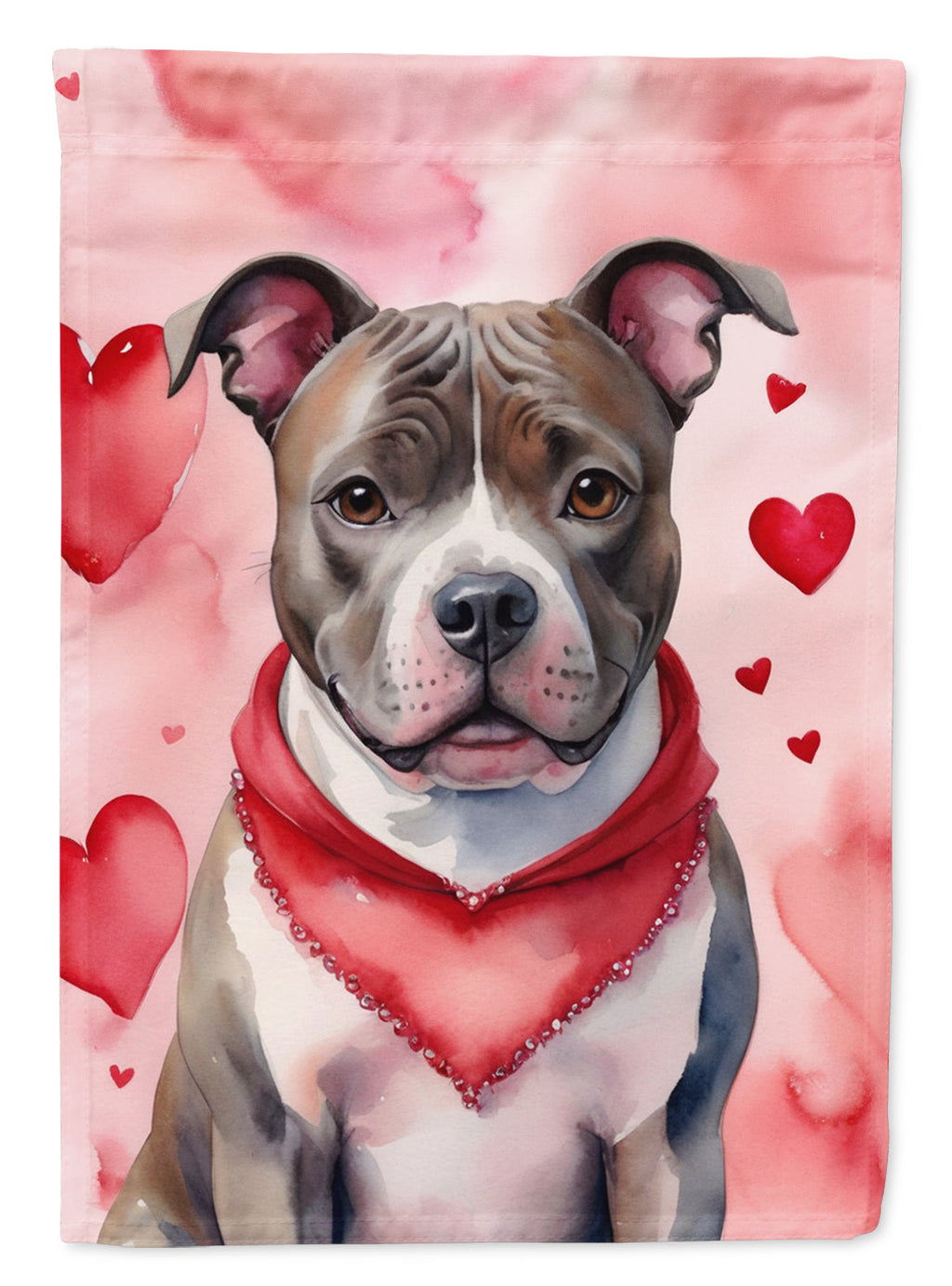 Staffordshire Bull Terrier My Valentine House Flag 28x40 Porch Sleeve Pole Decorative Outside Yard Banner Artwork Wall Hanging, Polyester