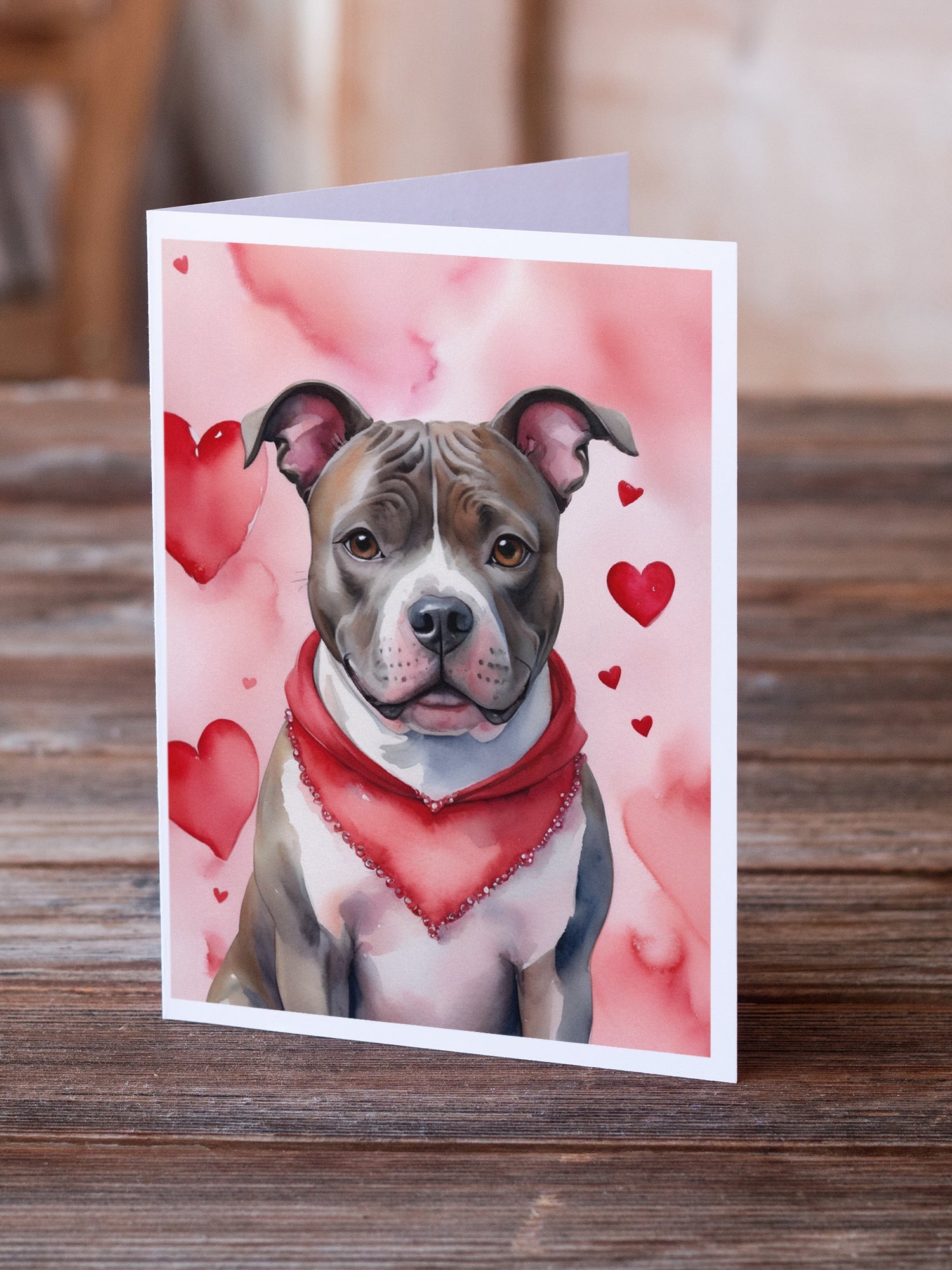 Staffordshire Bull Terrier My Valentine Greeting Cards Pack of 8 Blank Cards with Envelopes Whimsical A7 Size 5x7