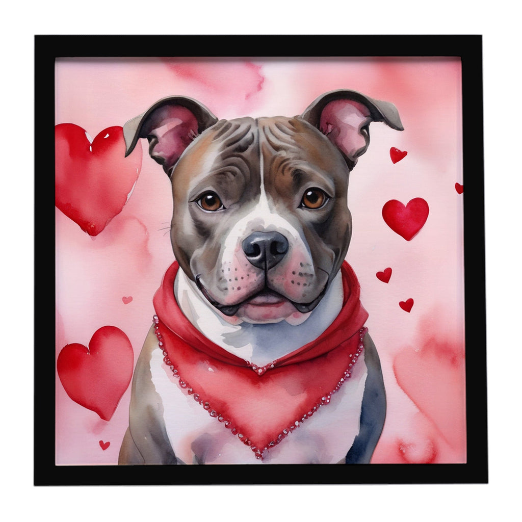 Staffordshire Bull Terrier My Valentine Framed Metal Print Bathroom, Kitchen, Office, Home Decor Wall Art Ready to Hang, Square, 8X8