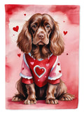 Sussex Spaniel My Valentine House Flag 28x40 Porch Sleeve Pole Decorative Outside Yard Banner Artwork Wall Hanging, Polyester