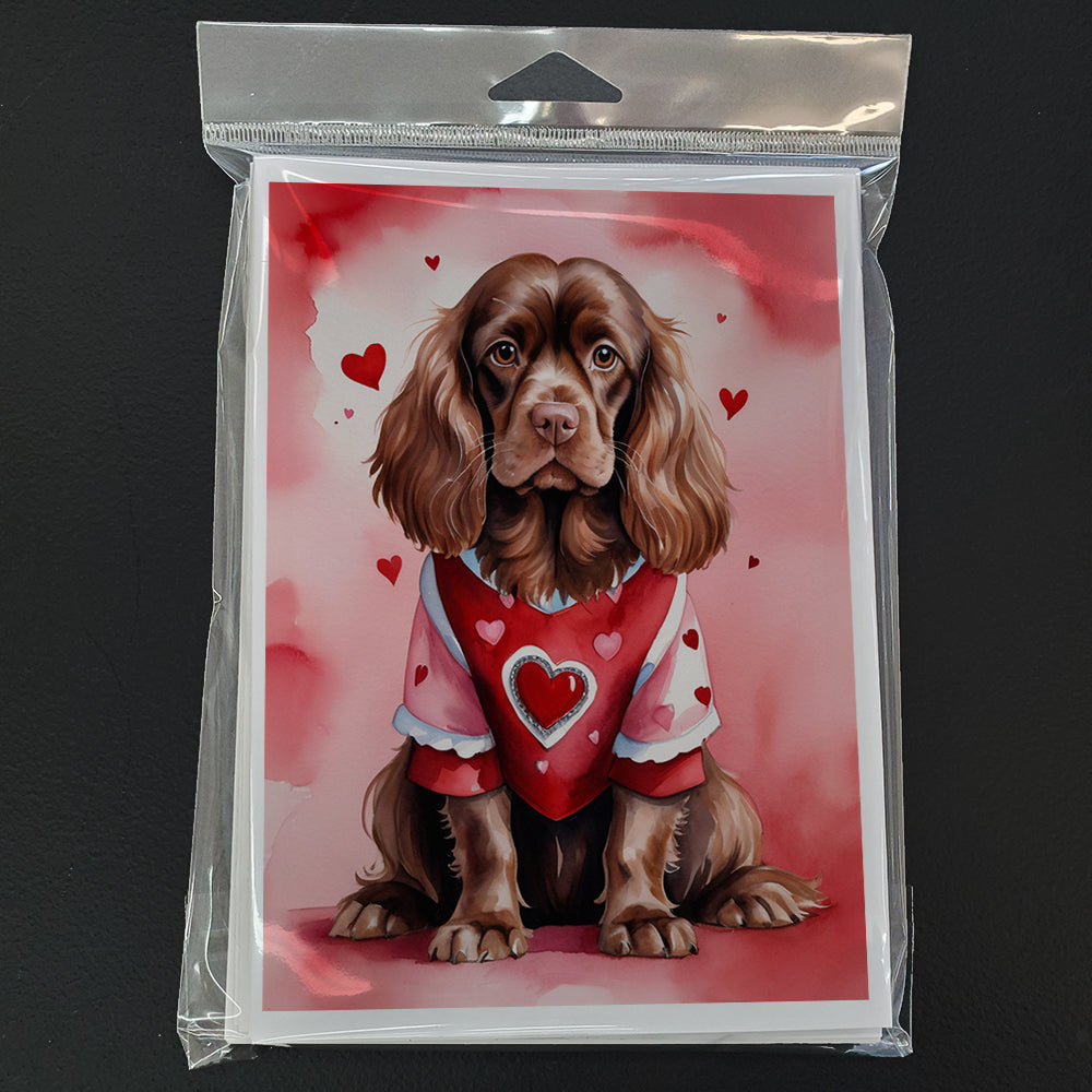 Sussex Spaniel My Valentine Greeting Cards Pack of 8 Blank Cards with Envelopes Whimsical A7 Size 5x7
