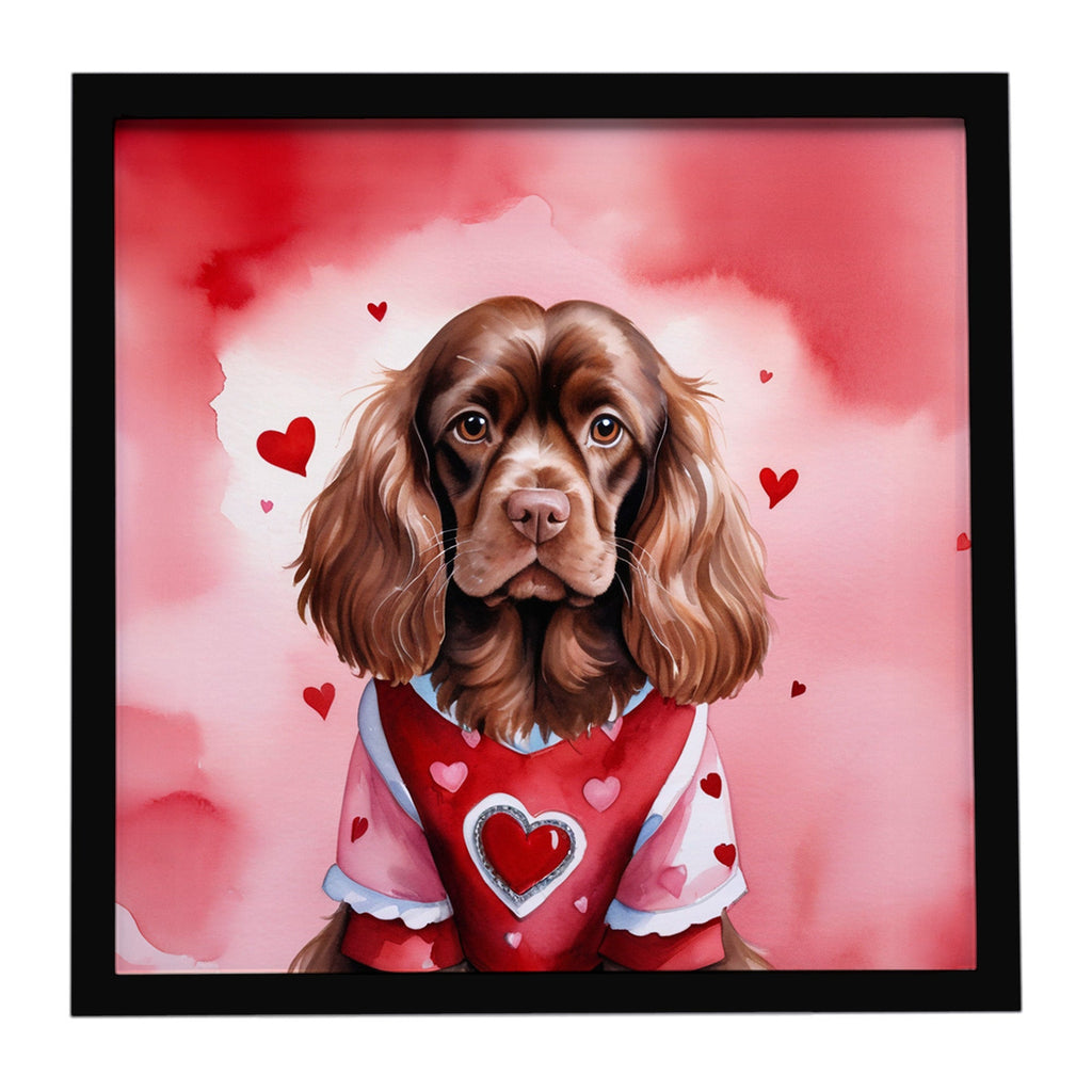Sussex Spaniel My Valentine Framed Metal Print Bathroom, Kitchen, Office, Home Decor Wall Art Ready to Hang, Square, 8X8
