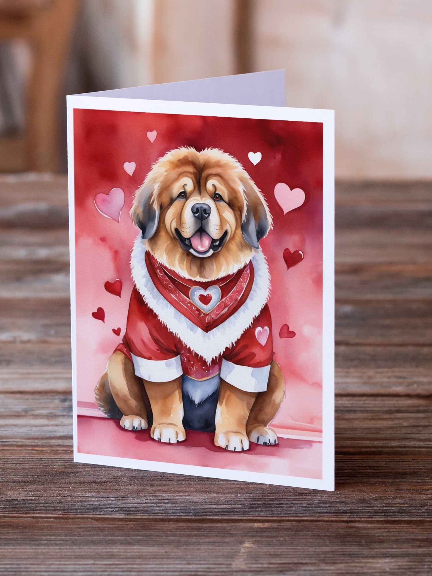 Tibetan Mastiff My Valentine Greeting Cards Pack of 8 Blank Cards with Envelopes Whimsical A7 Size 5x7