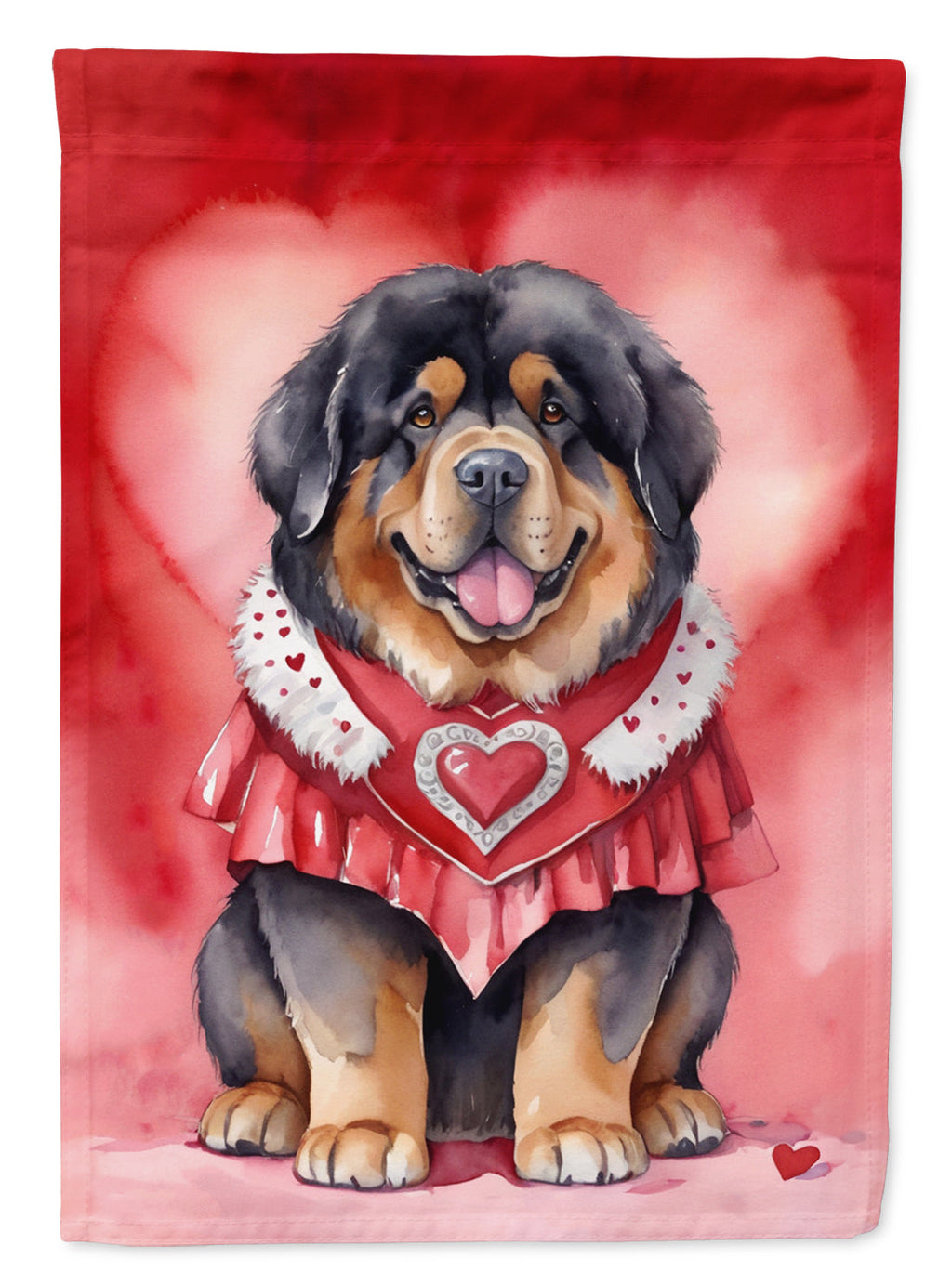Tibetan Mastiff My Valentine House Flag 28x40 Porch Sleeve Pole Decorative Outside Yard Banner Artwork Wall Hanging, Polyester