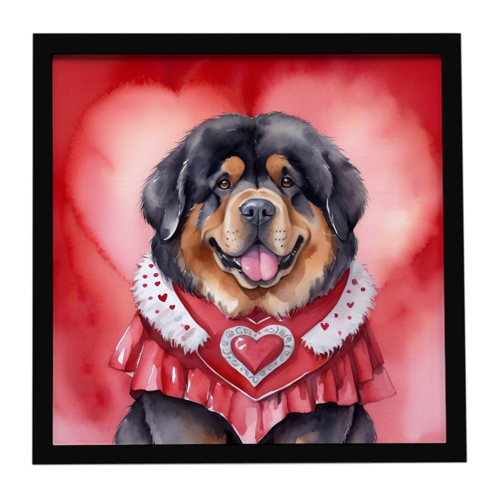 Tibetan Mastiff My Valentine Framed Metal Print Bathroom, Kitchen, Office, Home Decor Wall Art Ready to Hang, Square, 8X8