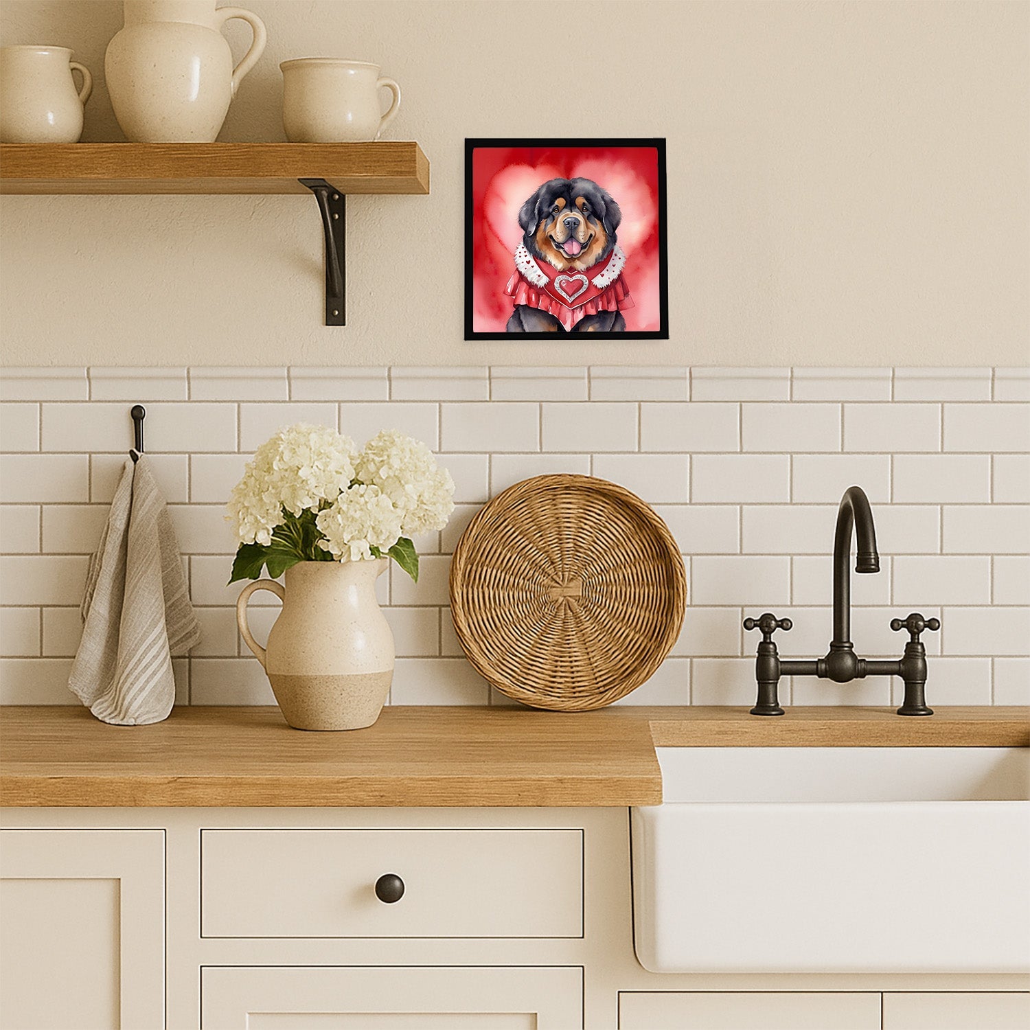 Tibetan Mastiff My Valentine Framed Metal Print Bathroom, Kitchen, Office, Home Decor Wall Art Ready to Hang, Square, 8X8