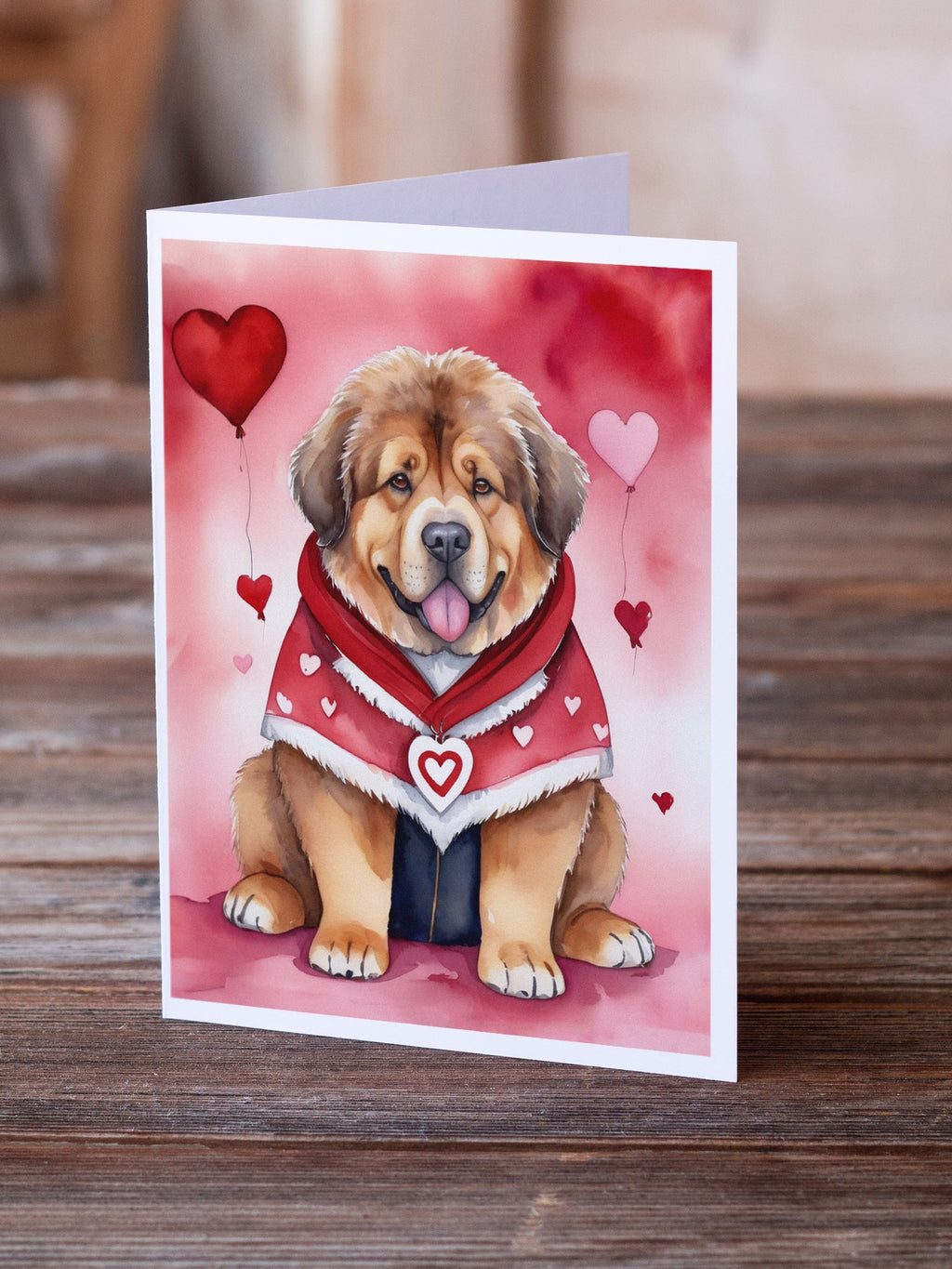 Tibetan Mastiff My Valentine Greeting Cards Pack of 8 Blank Cards with Envelopes Whimsical A7 Size 5x7