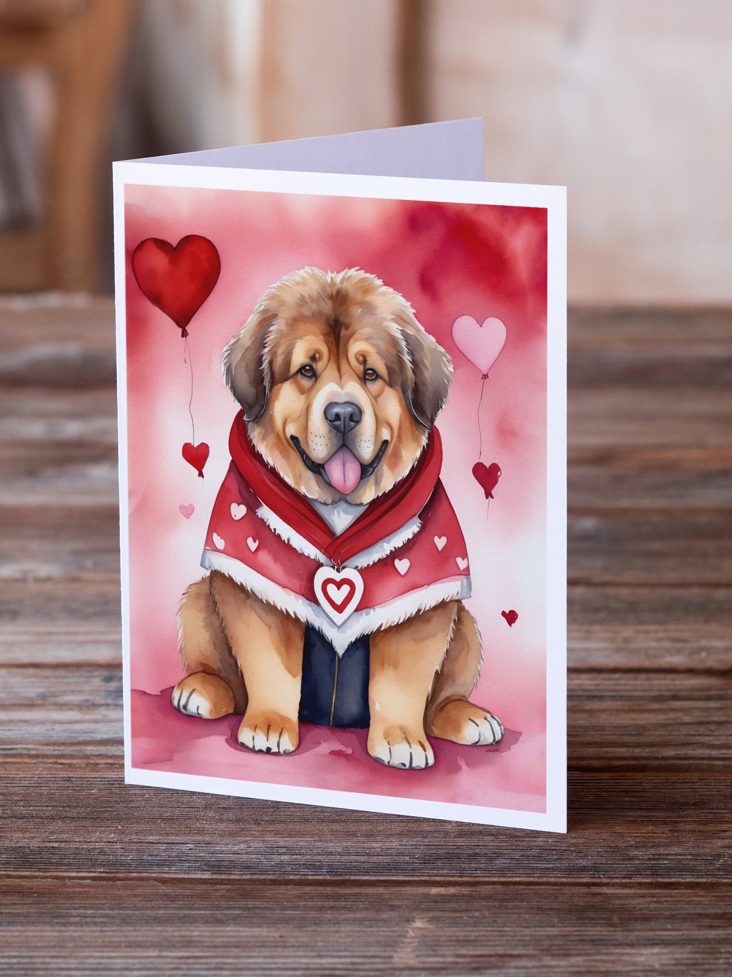 Tibetan Mastiff My Valentine Greeting Cards Pack of 8 Blank Cards with Envelopes Whimsical A7 Size 5x7