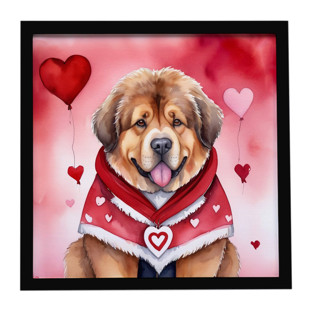 Tibetan Mastiff My Valentine Framed Metal Print Bathroom, Kitchen, Office, Home Decor Wall Art Ready to Hang, Square, 8X8
