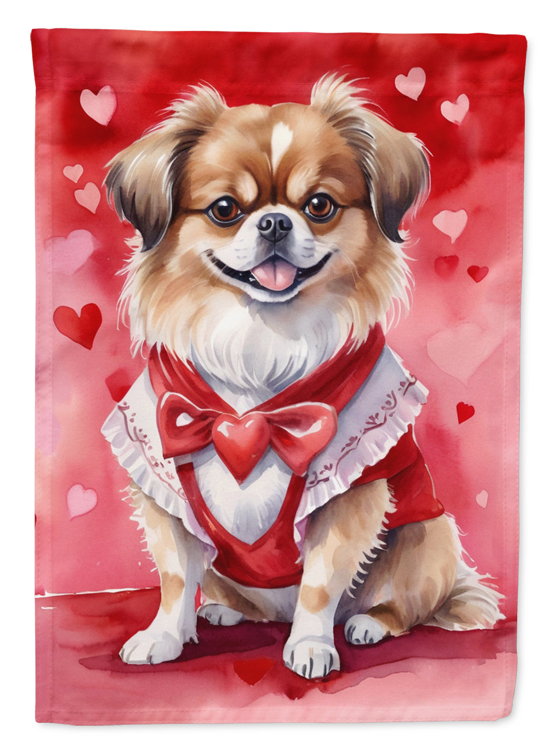 Tibetan Spaniel My Valentine House Flag 28x40 Porch Sleeve Pole Decorative Outside Yard Banner Artwork Wall Hanging, Polyester