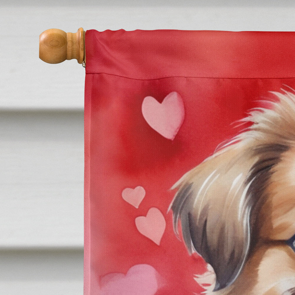 Tibetan Spaniel My Valentine House Flag 28x40 Porch Sleeve Pole Decorative Outside Yard Banner Artwork Wall Hanging, Polyester