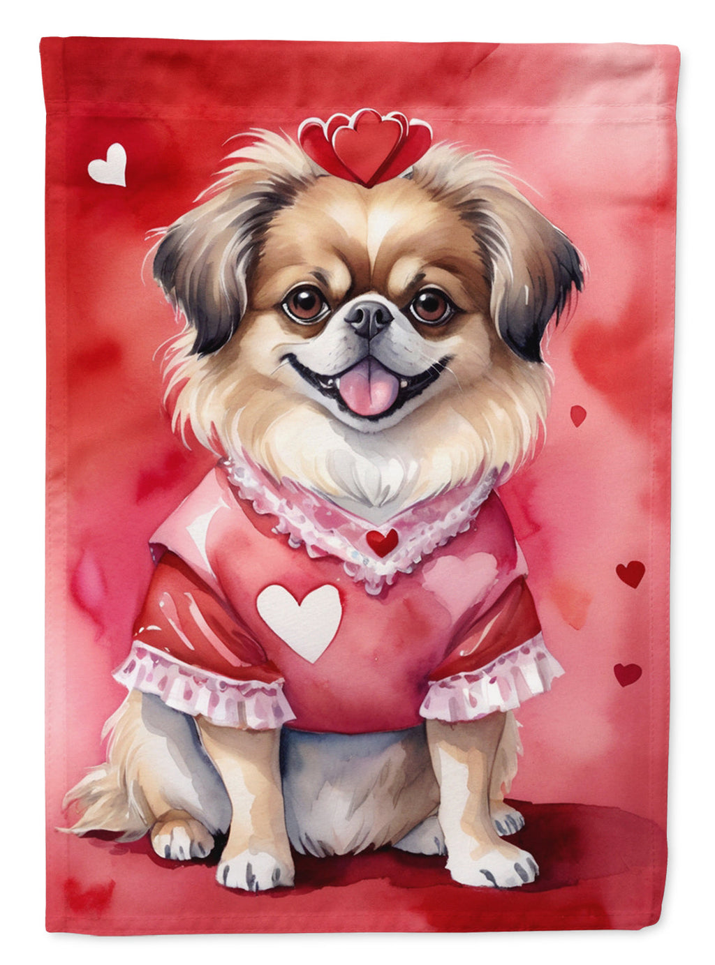 Tibetan Spaniel My Valentine House Flag 28x40 Porch Sleeve Pole Decorative Outside Yard Banner Artwork Wall Hanging, Polyester