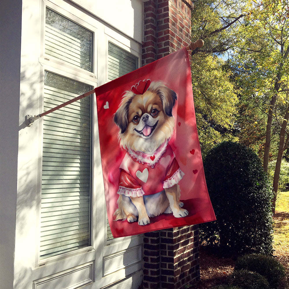 Tibetan Spaniel My Valentine House Flag 28x40 Porch Sleeve Pole Decorative Outside Yard Banner Artwork Wall Hanging, Polyester