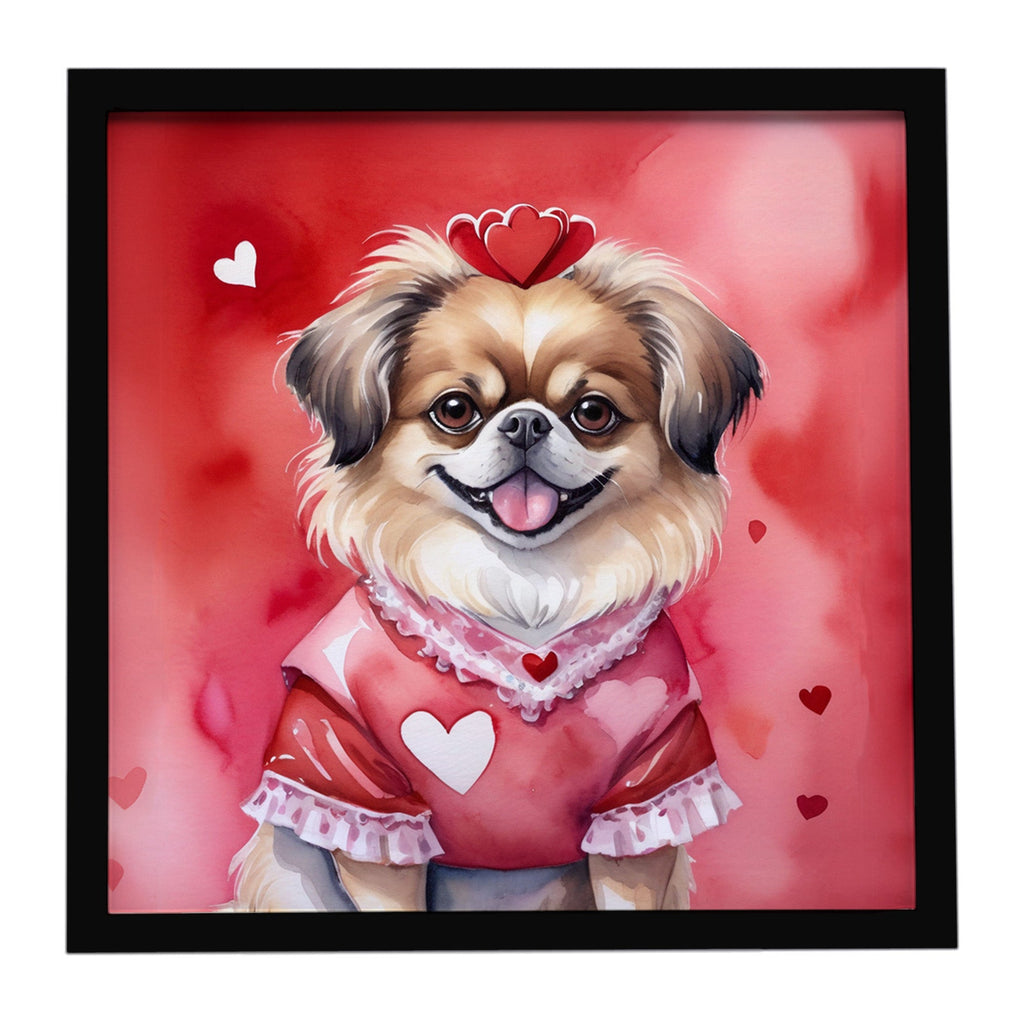 Tibetan Spaniel My Valentine Framed Metal Print Bathroom, Kitchen, Office, Home Decor Wall Art Ready to Hang, Square, 8X8