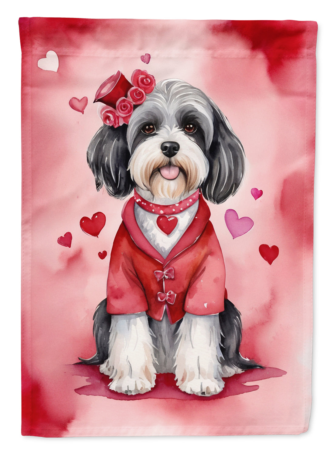 Tibetan Terrier My Valentine House Flag 28x40 Porch Sleeve Pole Decorative Outside Yard Banner Artwork Wall Hanging, Polyester