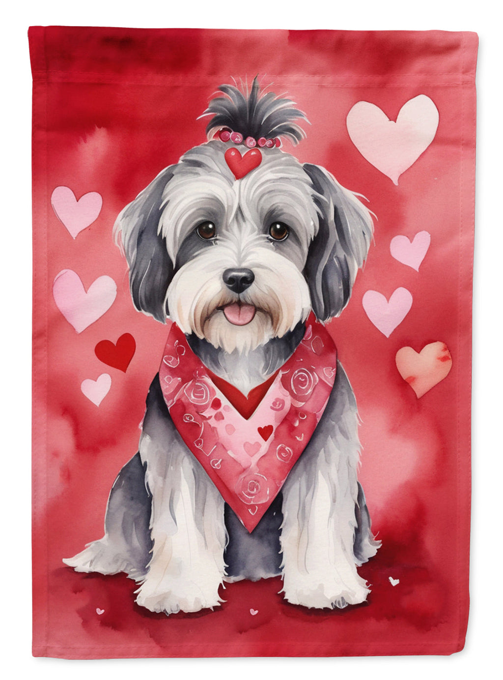 Tibetan Terrier My Valentine House Flag 28x40 Porch Sleeve Pole Decorative Outside Yard Banner Artwork Wall Hanging, Polyester