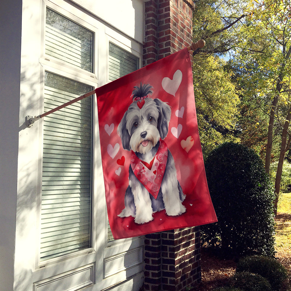Tibetan Terrier My Valentine House Flag 28x40 Porch Sleeve Pole Decorative Outside Yard Banner Artwork Wall Hanging, Polyester