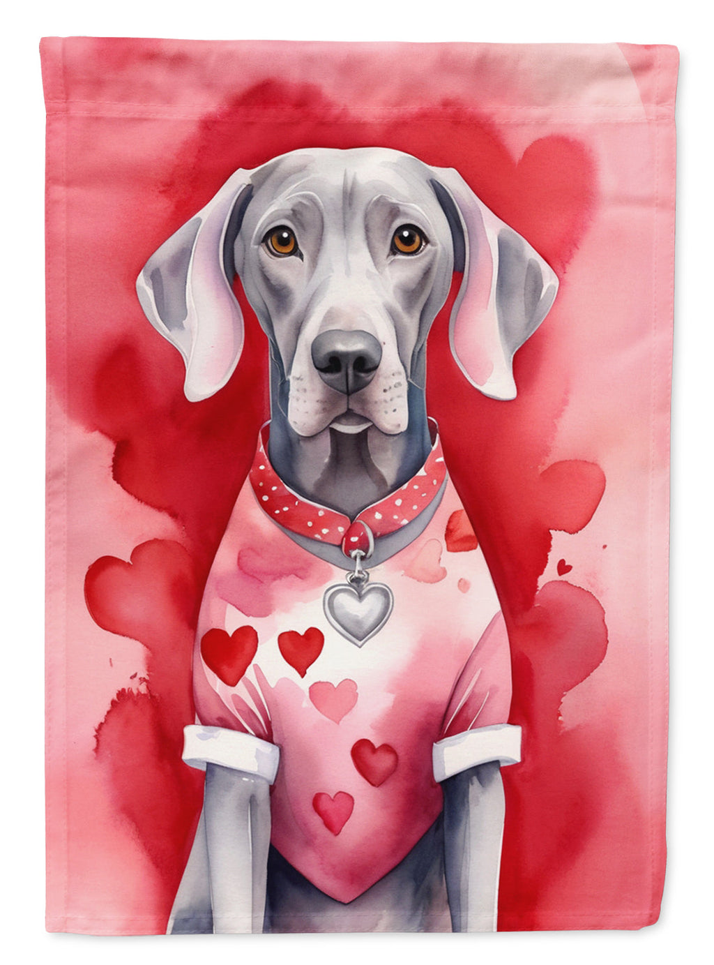 Weimaraner My Valentine House Flag 28x40 Porch Sleeve Pole Decorative Outside Yard Banner Artwork Wall Hanging, Polyester