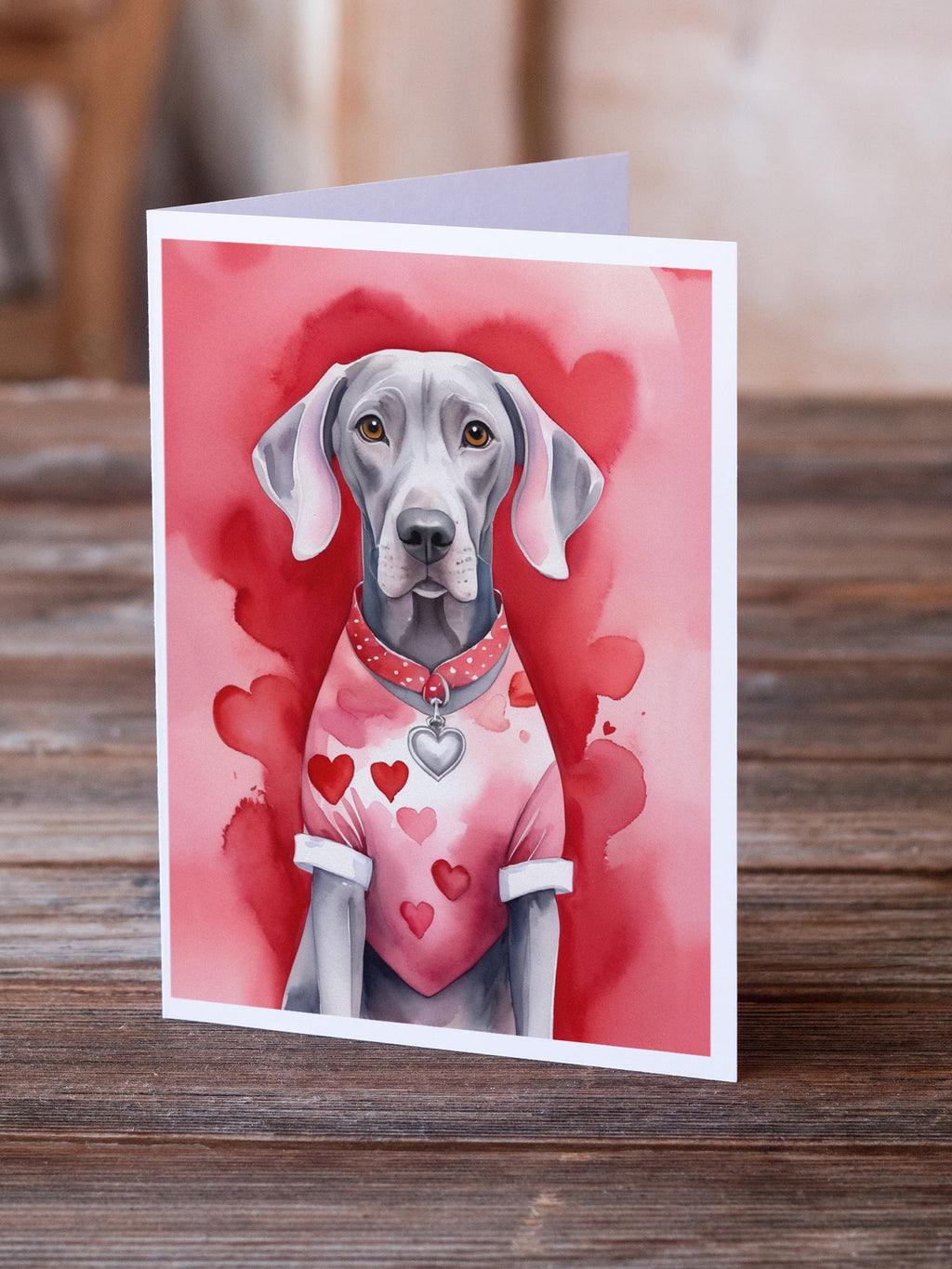 Weimaraner My Valentine Greeting Cards Pack of 8 Blank Cards with Envelopes Whimsical A7 Size 5x7
