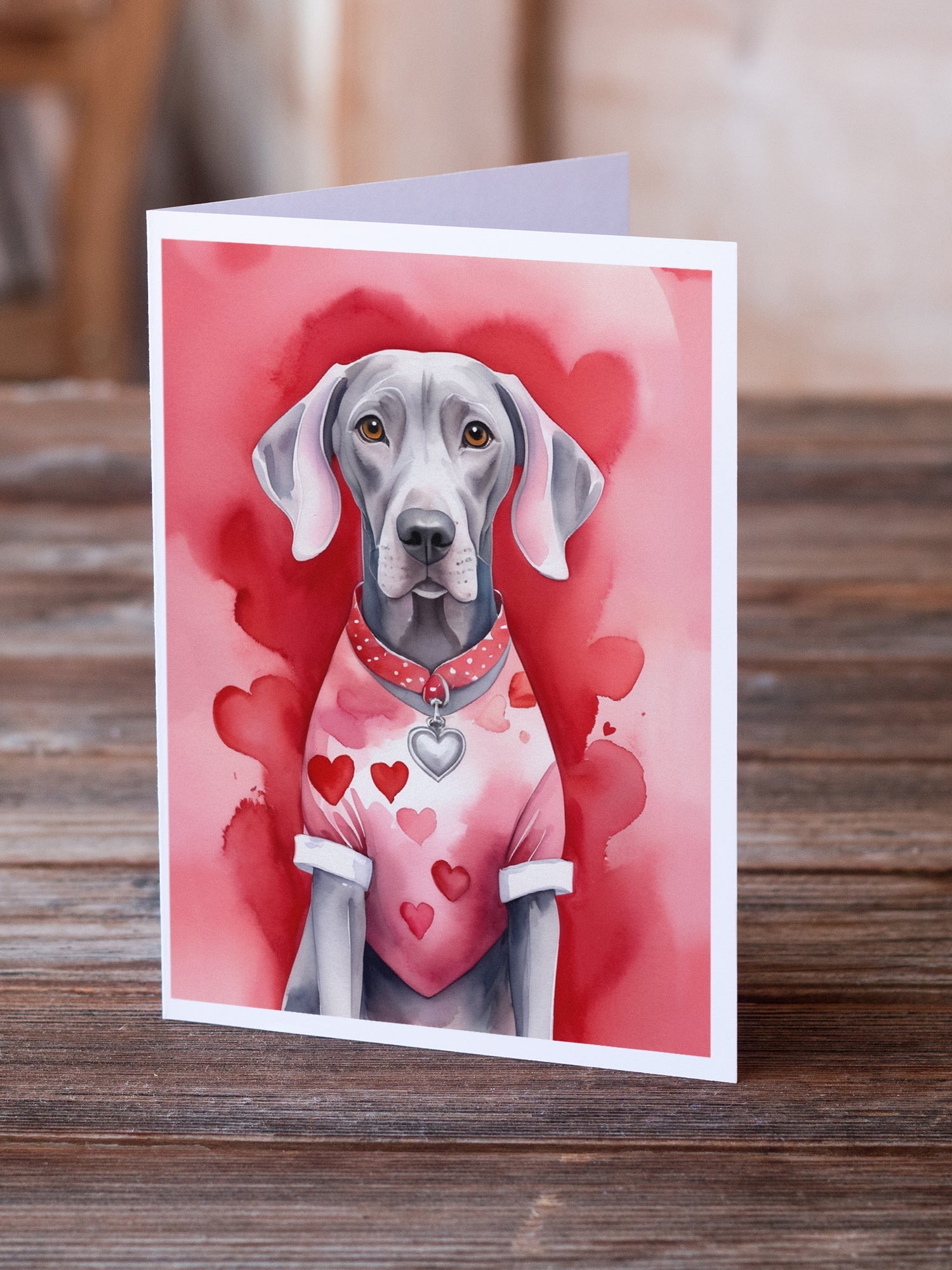 Weimaraner My Valentine Greeting Cards Pack of 8 Blank Cards with Envelopes Whimsical A7 Size 5x7