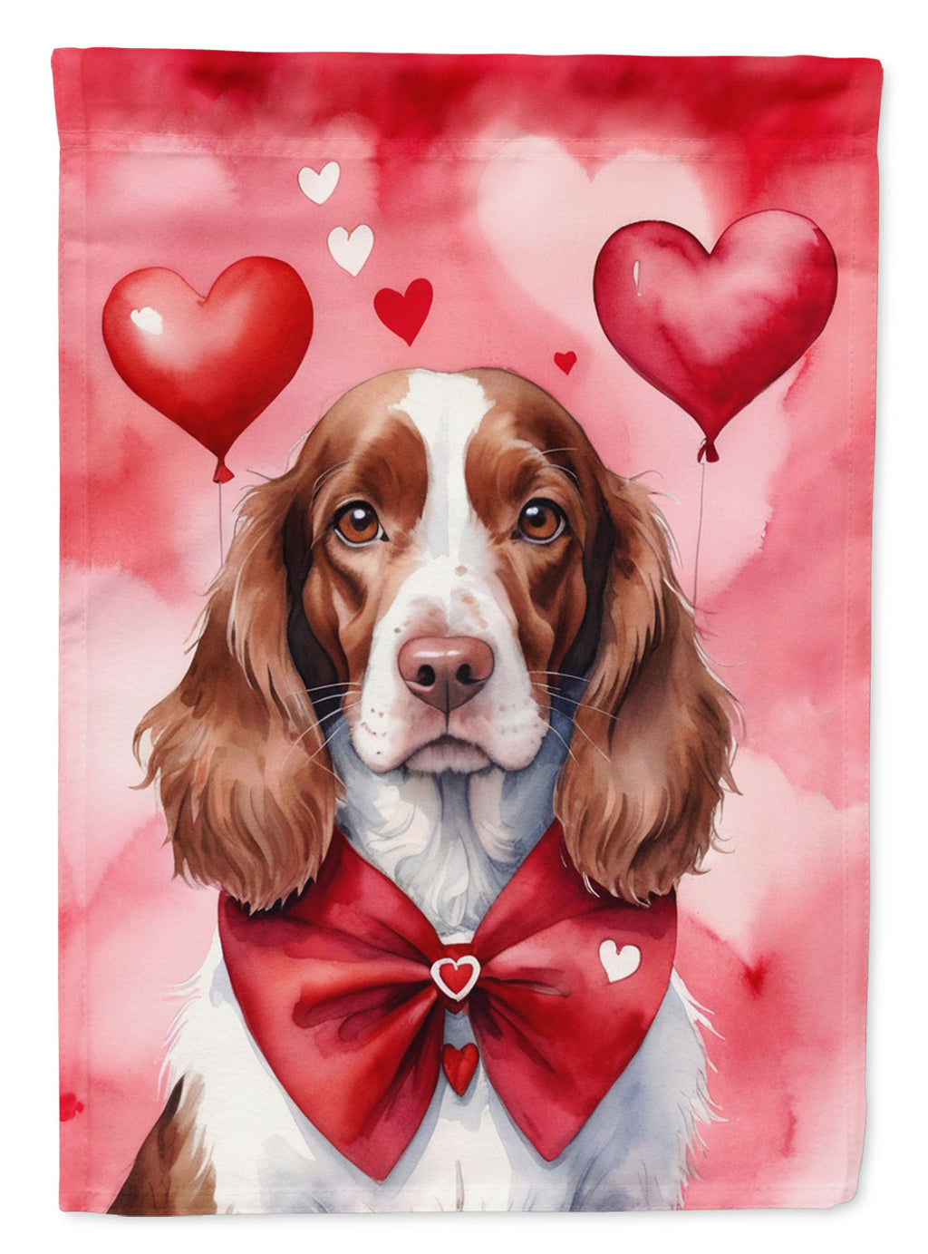 Welsh Springer Spaniel My Valentine House Flag 28x40 Porch Sleeve Pole Decorative Outside Yard Banner Artwork Wall Hanging, Polyester